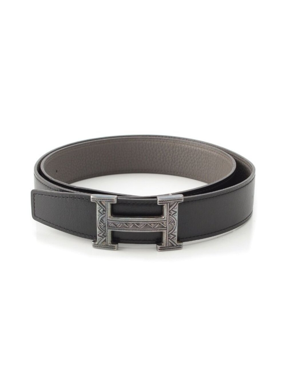 Hermes Constance Touareg Reversible H Belt Black Gray 85